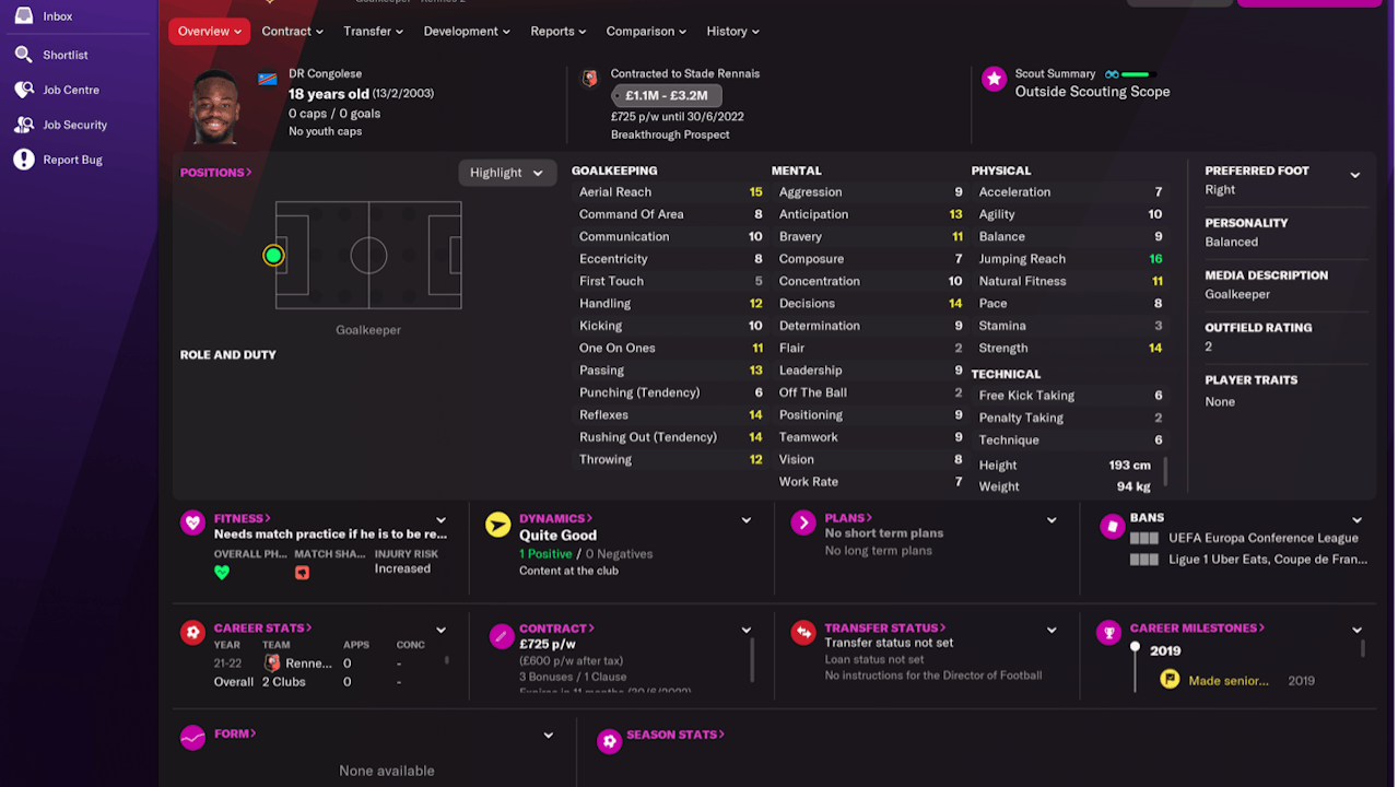 Pepe Bonet is an ideal signing in FM22, and he can grow to become your future number one Goalkeeper