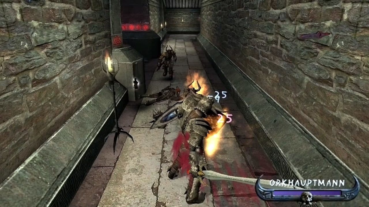 Enclave HD player character battles through hallways.