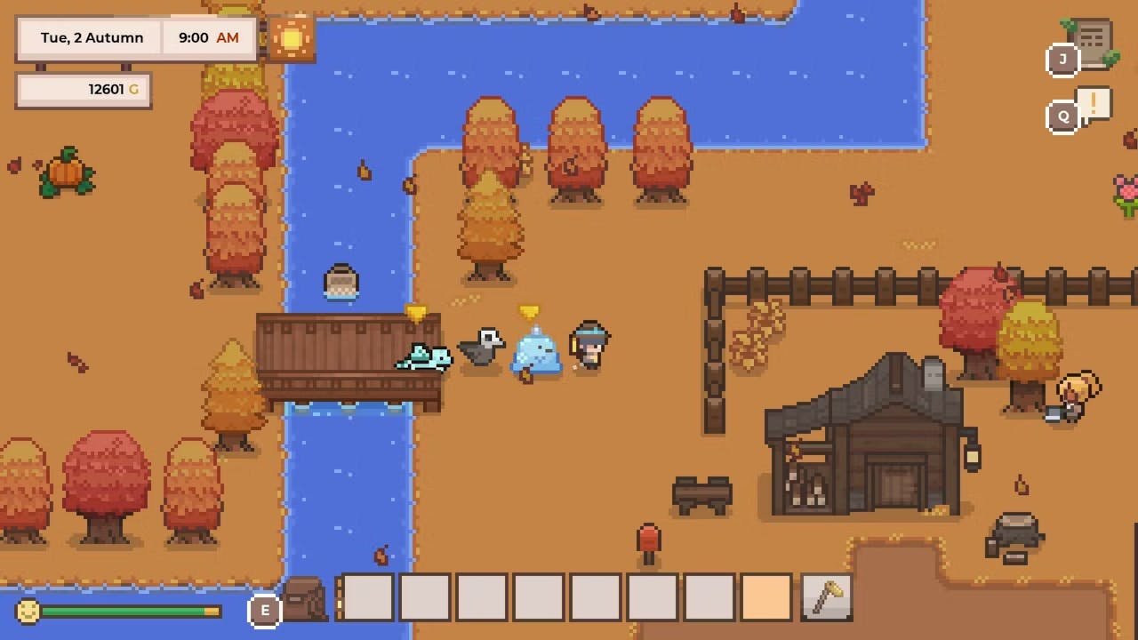 Player explores with three companions following.