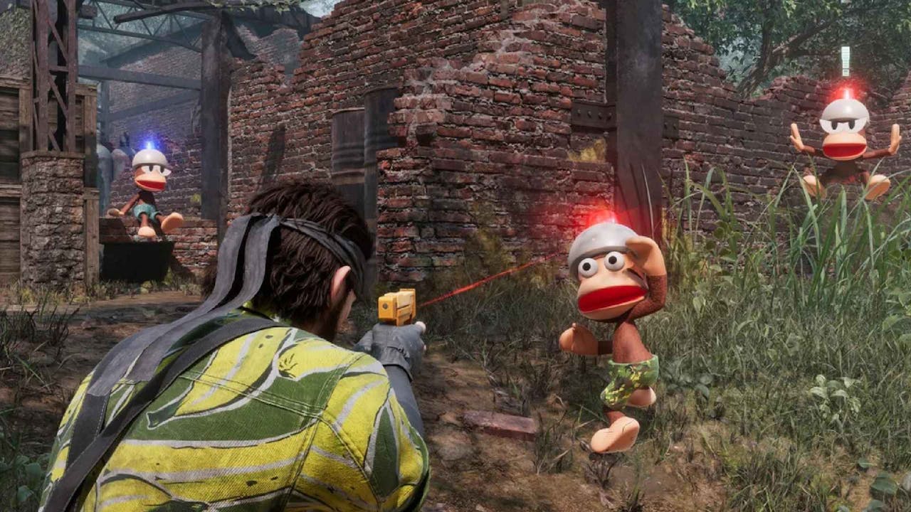 Naked Snake fights monkeys in Snake vs. Monkey.