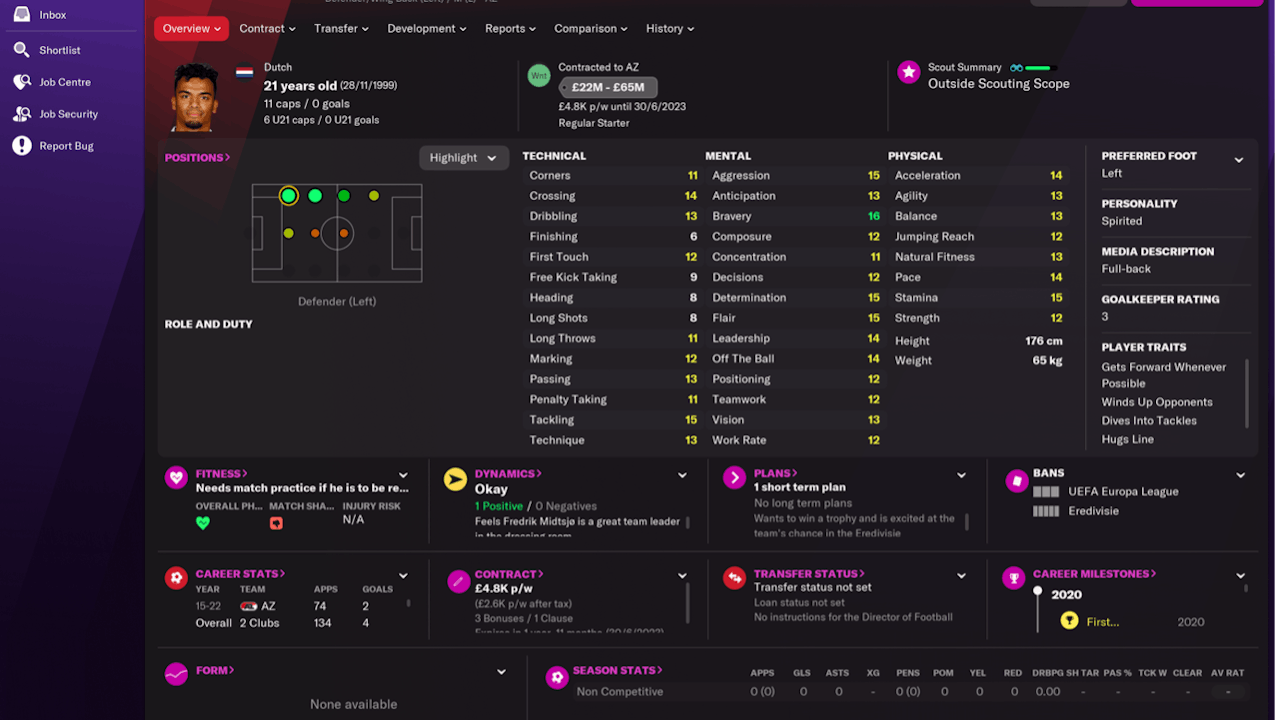 Owen Wijndal is a left-sided powerhouse perfectly suited for any squad with his versatile skillset.
